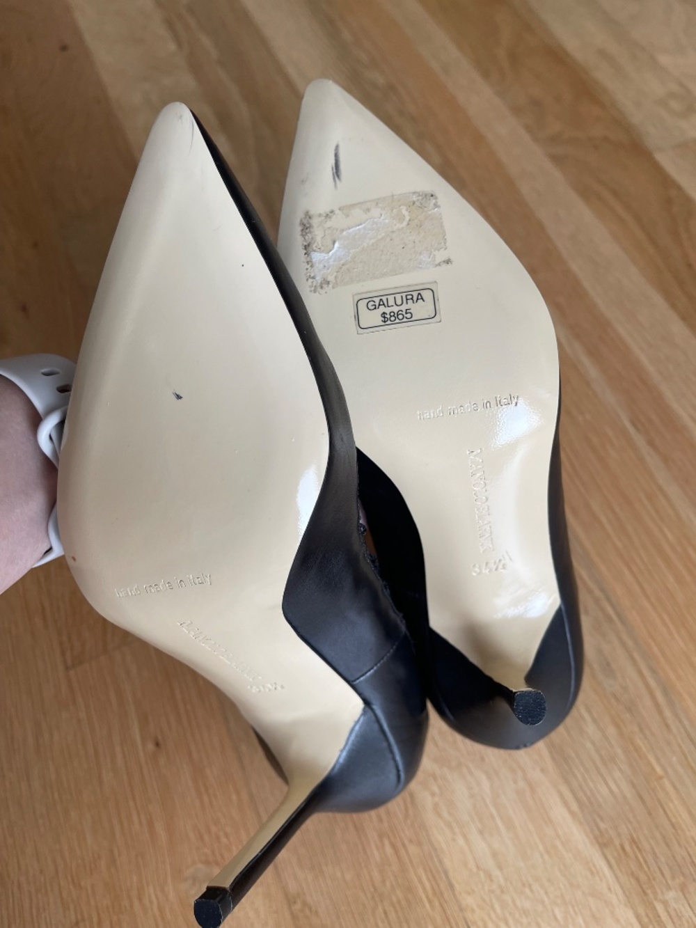Manolo Blahnik Galura Black Leather Heels, Fishnet Uppers, Size US 4.5, EU 34.5 - Picture 8 of 13